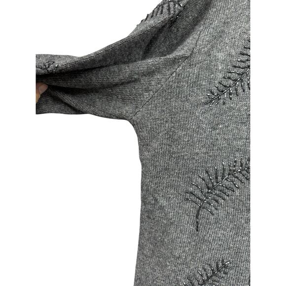 Christopher And Banks Hand Embroidered Button Up Sweater Cardigan Gray Beaded XL - Picture 3 of 5